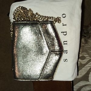 Sandro Paris crossbody gold crackle leather purse